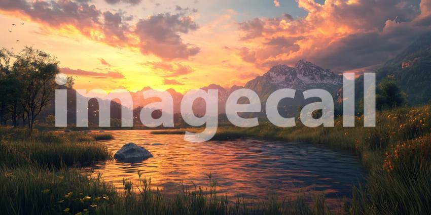 Epic Sunset Landscape Serene Nature Scene with Mountain Views
