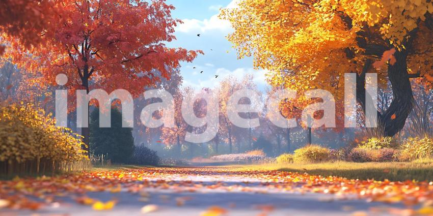 Autumnal Path Vibrant Fall Foliage Landscape Painting