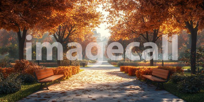 Autumn Pathway Sunlit Park Scene