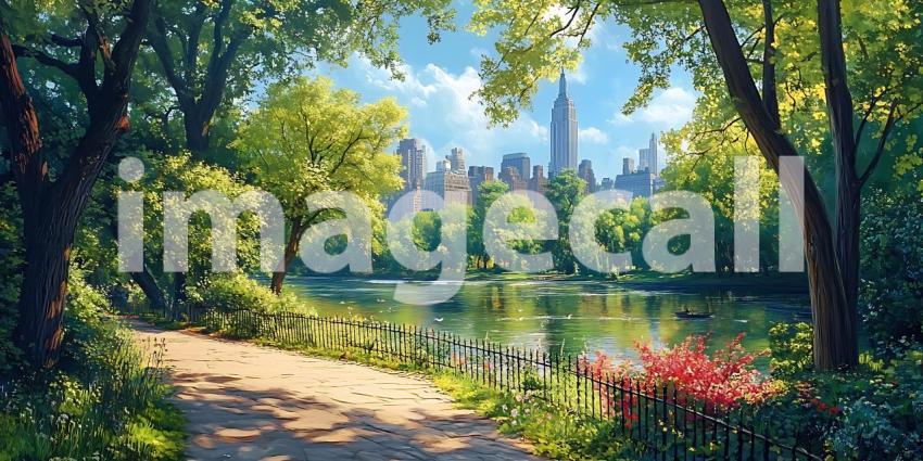 Enchanting Park Vista Serene Lake Lush Greenery Majestic Castle