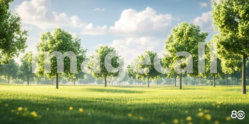 Serene Spring Meadow Lush Greenery and Sunlight