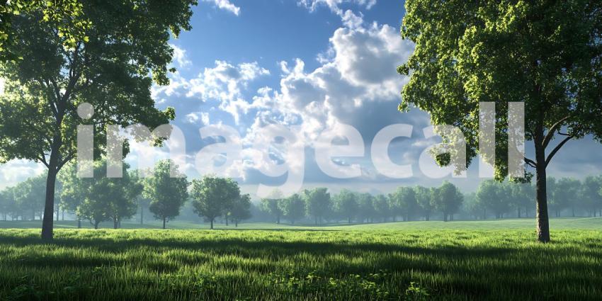 Serene Landscape Picturesque Meadow  Lush Trees