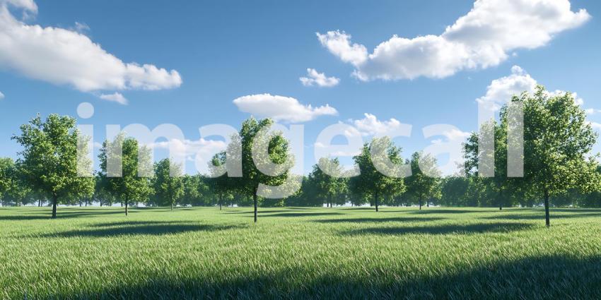 Serene Landscape Sunny Meadow with Lush Trees