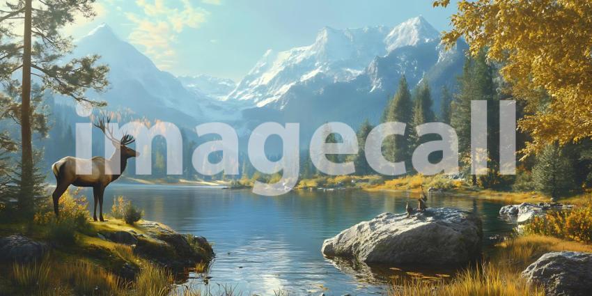 Majestic Elk in Autumnal Mountain Valley