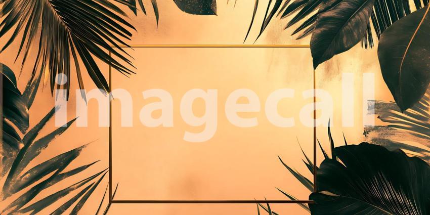 Tropical Palm Leaves Frame Warm Sunset Background