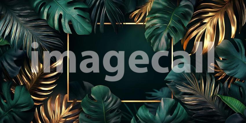 Luxurious Tropical Frame Elegant Green  Gold Foliage