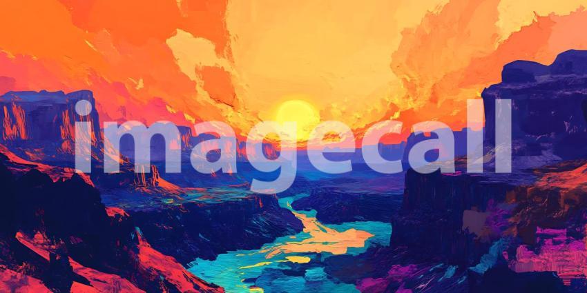 Vibrant Sunset Landscape Artistic Digital Painting