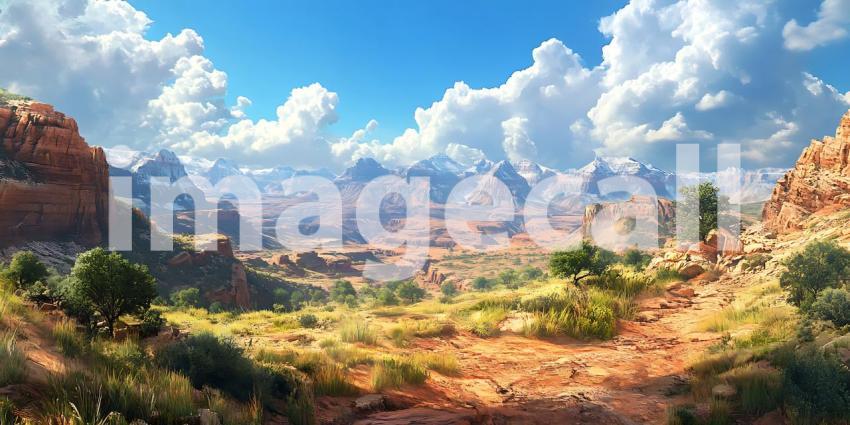 Stunning Panoramic View of a Mountain Range Under a Bright Blue