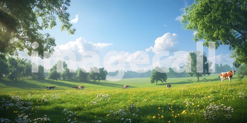 Stunning Rural Landscape Picturesque Meadow  Countryside Scene
