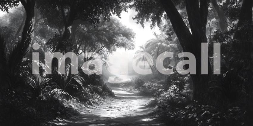 Monochrome Forest Path A Mystical Woodland Scene