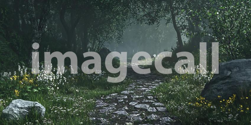 Misty Forest Path Enchanting Nature Scene