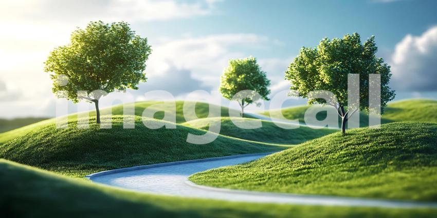 Serene Landscape Picturesque Rolling Hills Lush Greenery and Tra