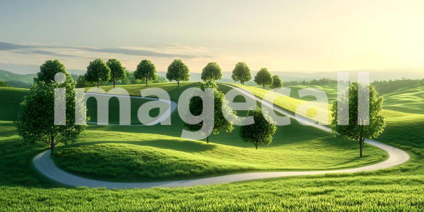 Serene Winding Path Lush Green Landscape Photography