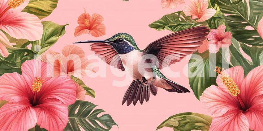 Hummingbird and Hibiscus Elegant Floral Background for Design Pr
