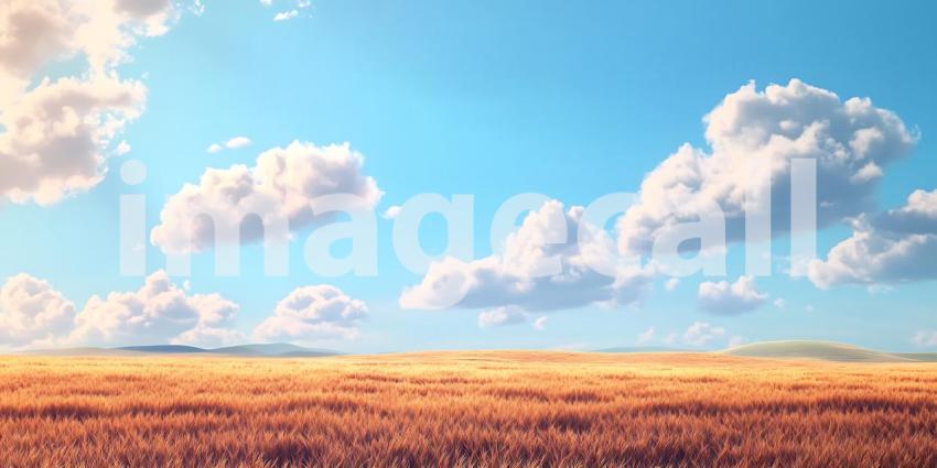 Golden Wheat Field Under Blue Sky Sunny Landscape Photography