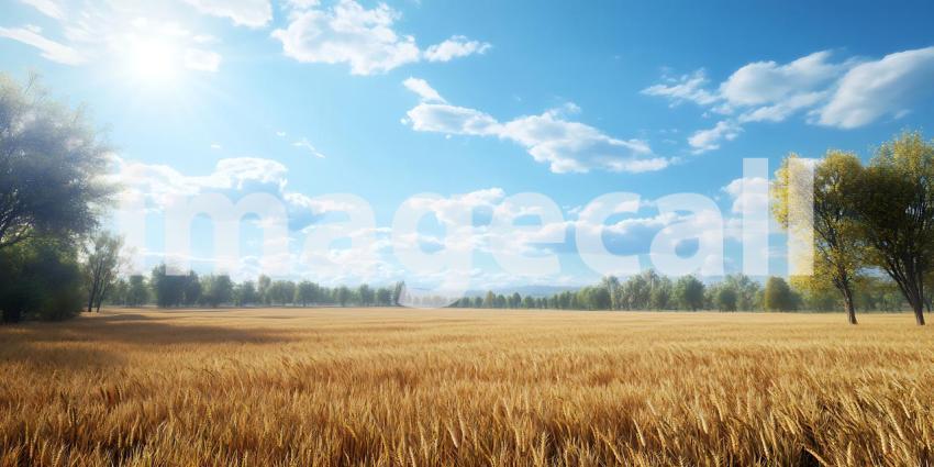 Golden Wheat Field Under Sunny Sky Rural Landscape Photography