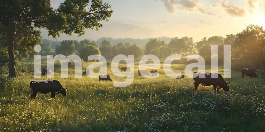 Stunning Pastoral Scene Cattle Grazing at Sunset