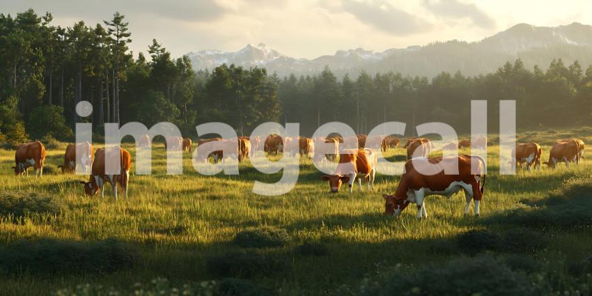 Serene Cattle Grazing in Lush Green Pasture