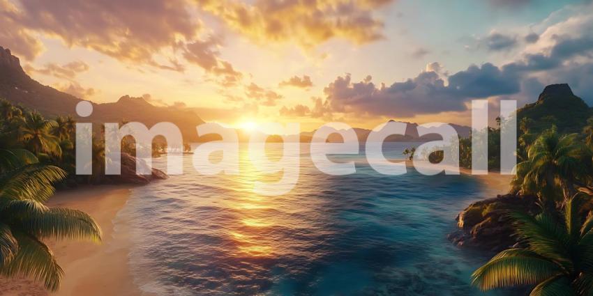 Tropical Paradise Sunset Ocean Beach Island Landscape Photograph