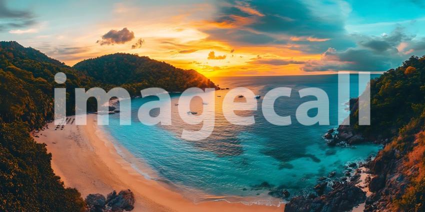 Stunning Sunset Paradise Secluded Beach Cove Aerial View
