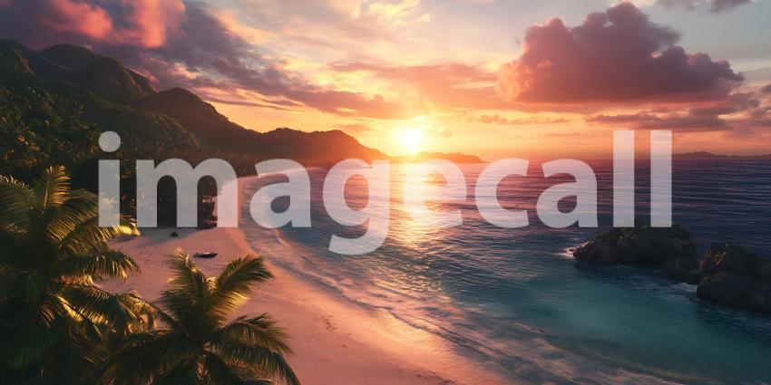 Stunning Sunset Beach Tropical Paradise Aerial View