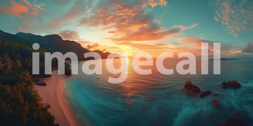 Vibrant Sunset Paradise Tropical Beach Scene