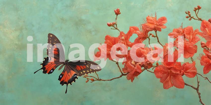 Butterfly and Blossom Artistic Painting of Insect and Flowers