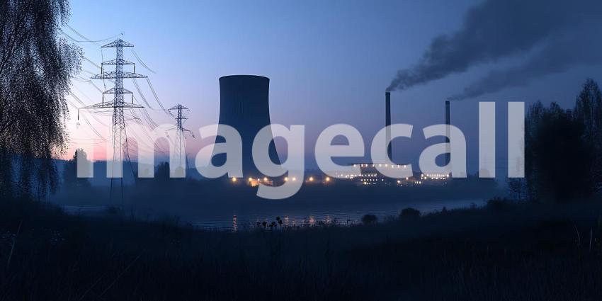 Industrial Cityscape Dusk Pollution and Tall Buildings