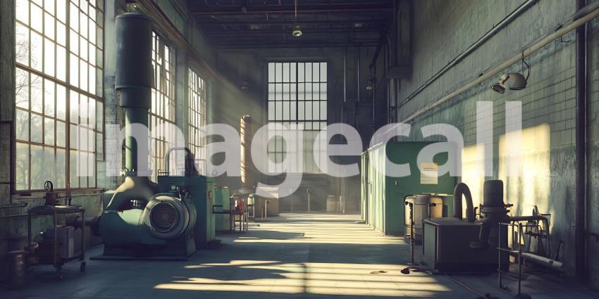 Eerie Industrial Interior Abandoned Factory Hallway Photography