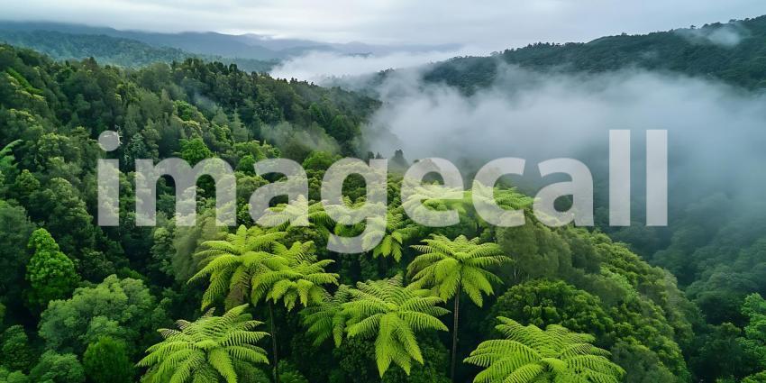 Misty Mountain Rainforest Lush Green Canopy Aerial View