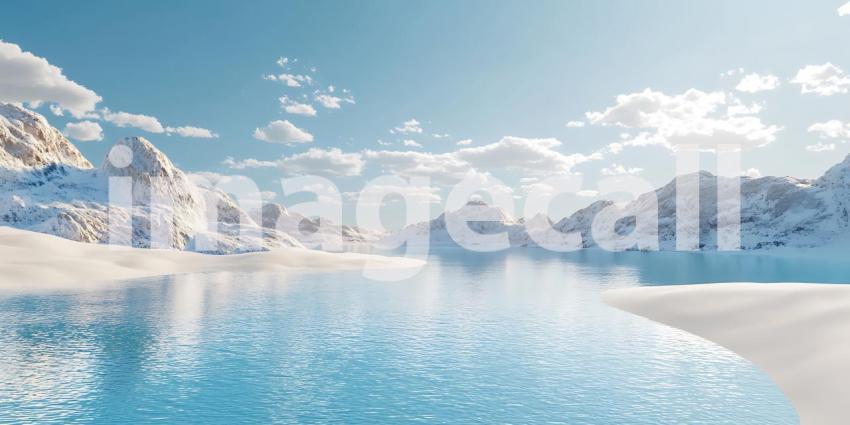 Stunning Winter Landscape Serene Frozen Lake  Majestic Mountains