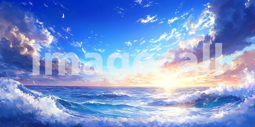 Stunning Ocean Sunset Vibrant Sky and Rolling Waves