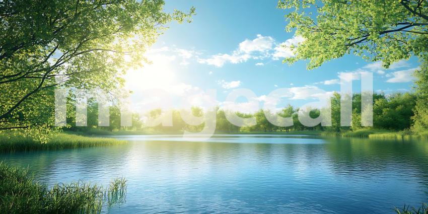 Serene Lake  Lush Green Forest Natures Tranquil Beauty