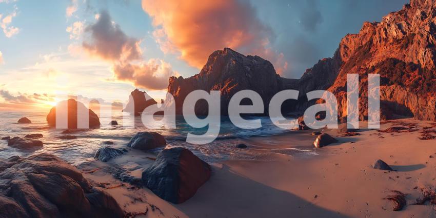 Sunset Beach Cove Dramatic Coastal Scene