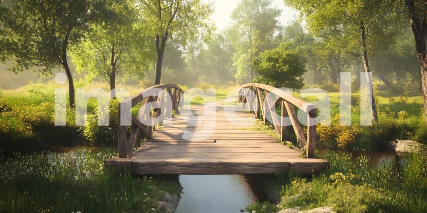 Serene Wooden Bridge Peaceful Nature Scene for Relaxation and Tr