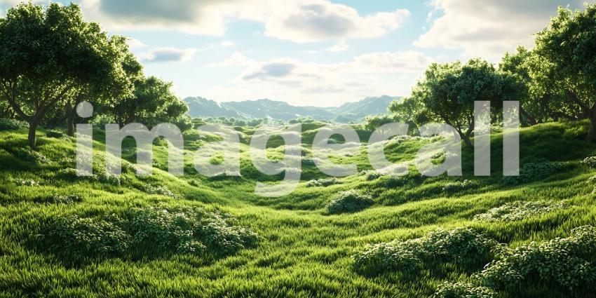 Lush Green Landscape Serene Nature Scene Rolling Hills and Tranq
