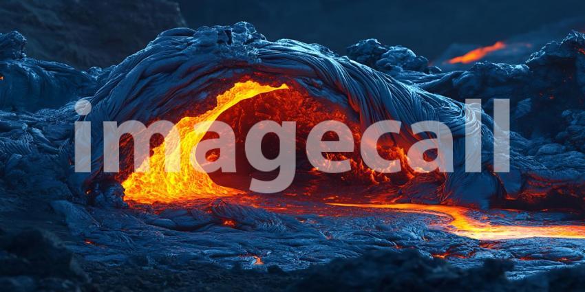Fiery Volcanic Eruption Dramatic Lava Flow Background