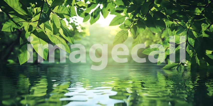 Lush Green Canopy  Tranquil Stream Nature Photography