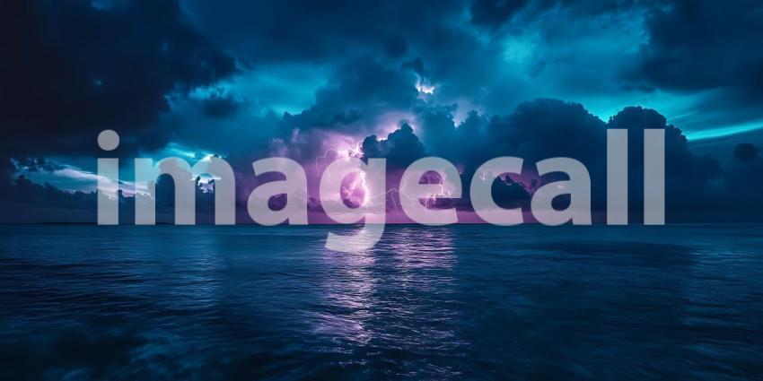 Night Sky Dramatic Ocean Scene with Lightning