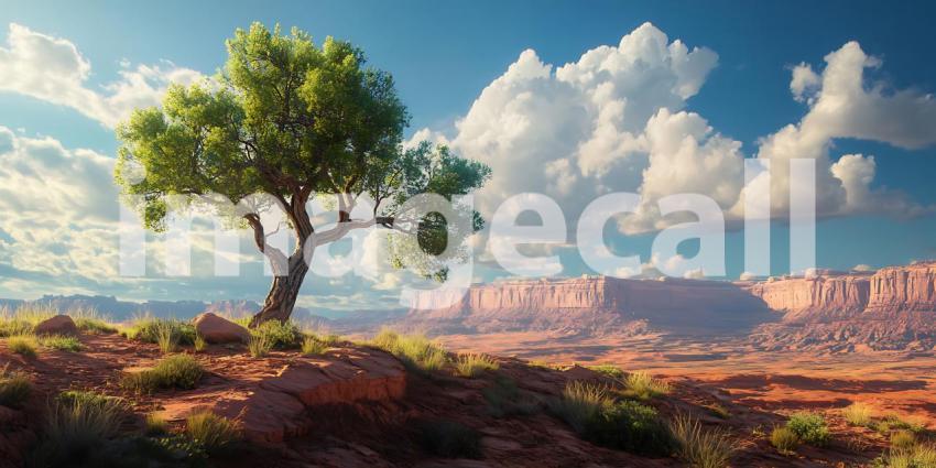 Lone Tree on a Desert Plateau A Vibrant Landscape