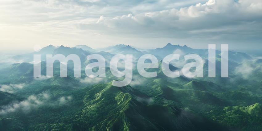 Misty Mountain Landscape An Aerial View of Lush Green Hills