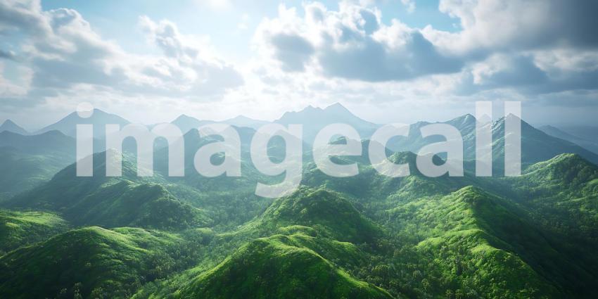 Lush Green Mountain Range Aerial View of a Verdant Landscape