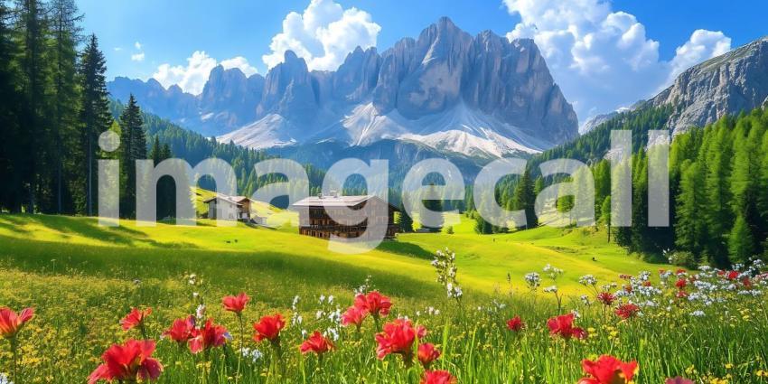 Alpine Meadow Majestic Mountains  Vibrant Blooms
