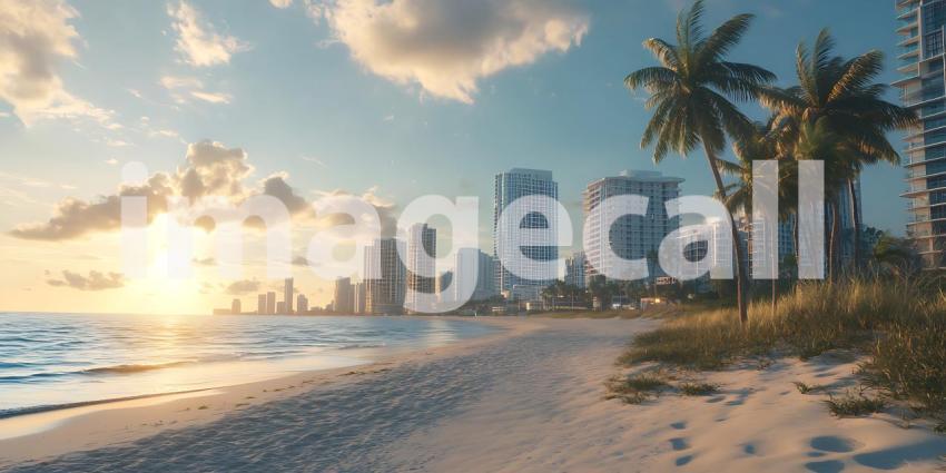 Stunning Tropical Cityscape Beach Sunset Panorama