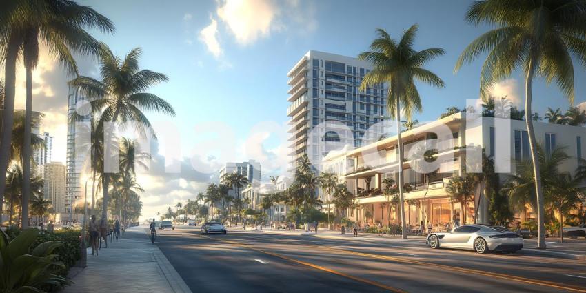 Stunning Tropical Cityscape Palm Trees Modern Architecture and U