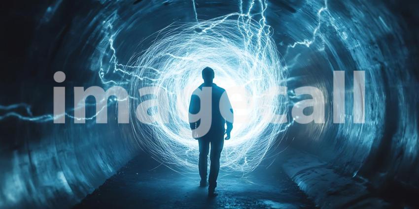 Mysterious Figure at Glowing Portal An Ethereal Scene