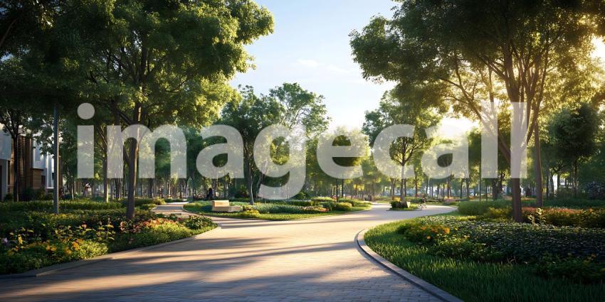 Sunlit Park Pathway Serene Nature Scene