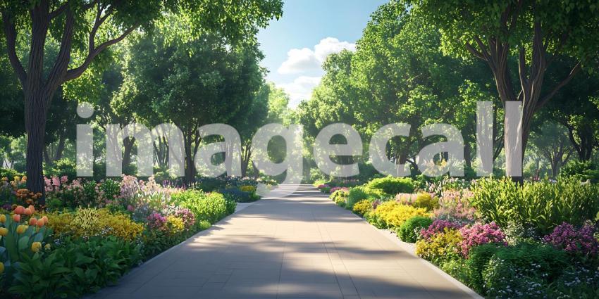 Sunlit Path Picturesque Garden Scene