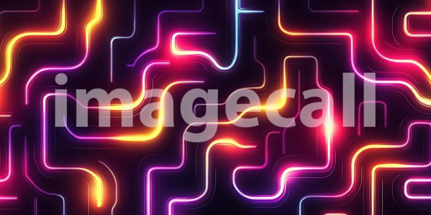 Glowing Neon Lines Abstract Purple Pink Orange  Yellow Circuit B
