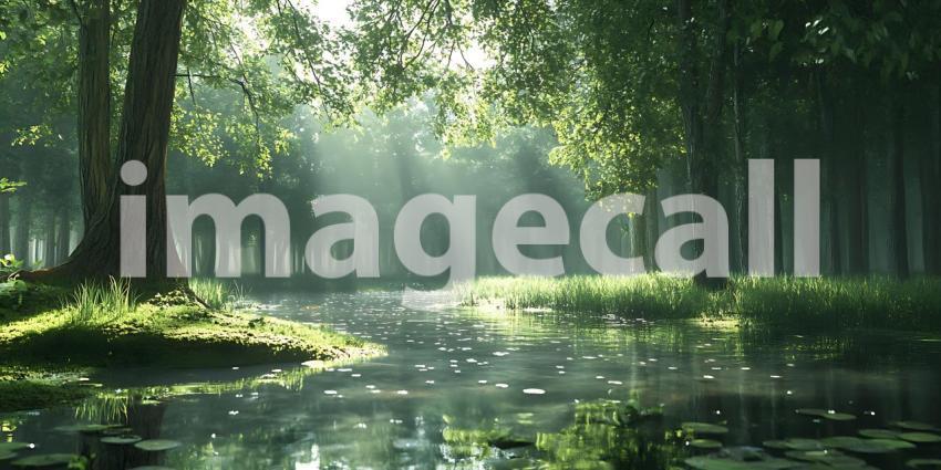 Sunlit Forest Path Peaceful Nature Scene for Backgrounds